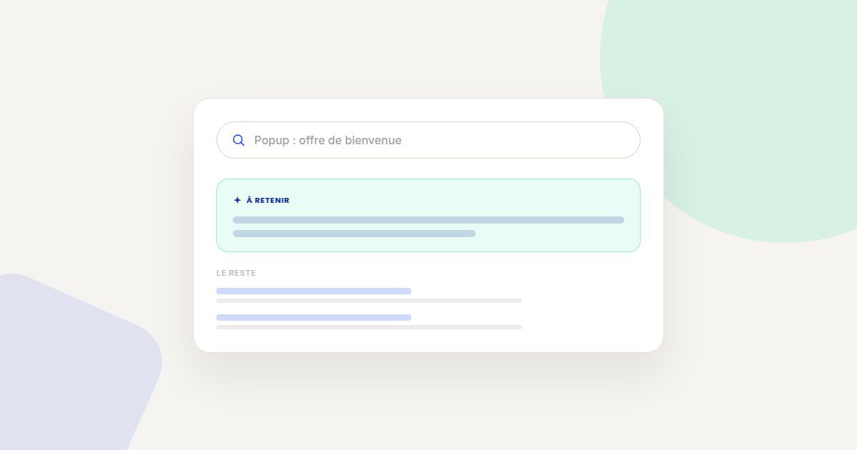 Illustration d'un popup mis en avant sur une page web, encart d'offre de bienvenue