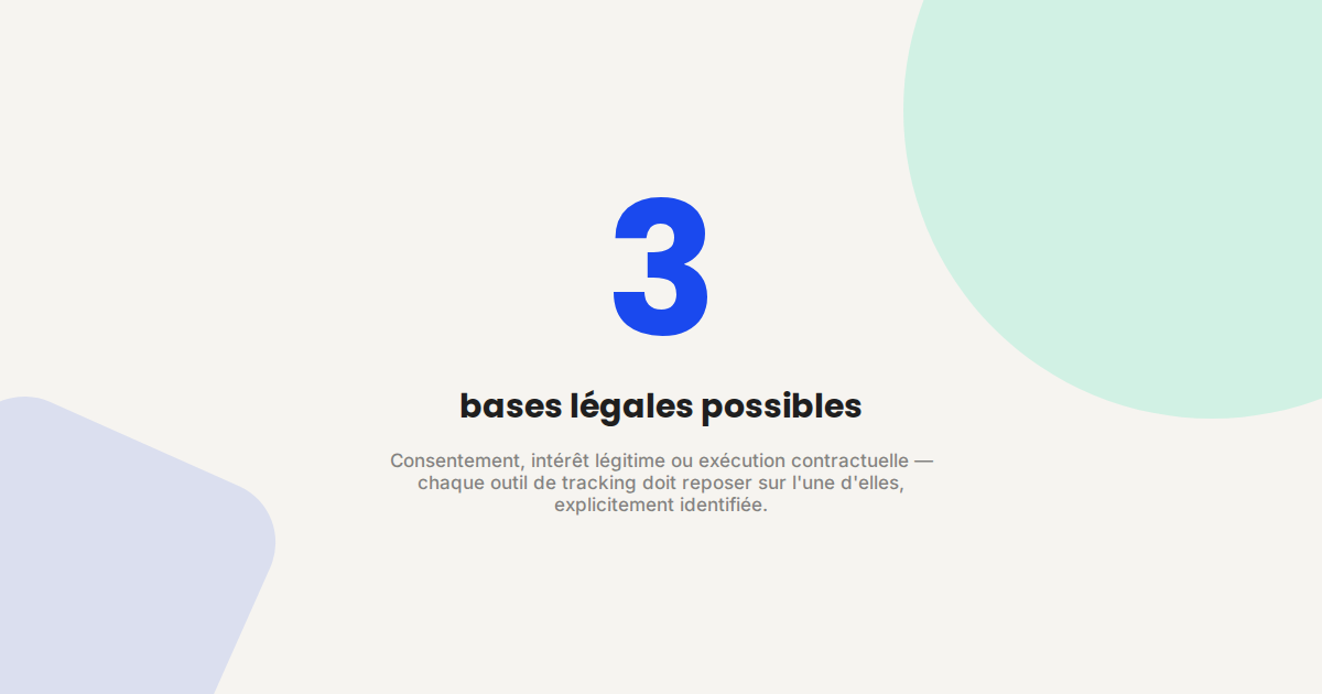 Illustration mettant en avant les trois bases légales possibles pour justifier un tracking marketing conforme au RGPD