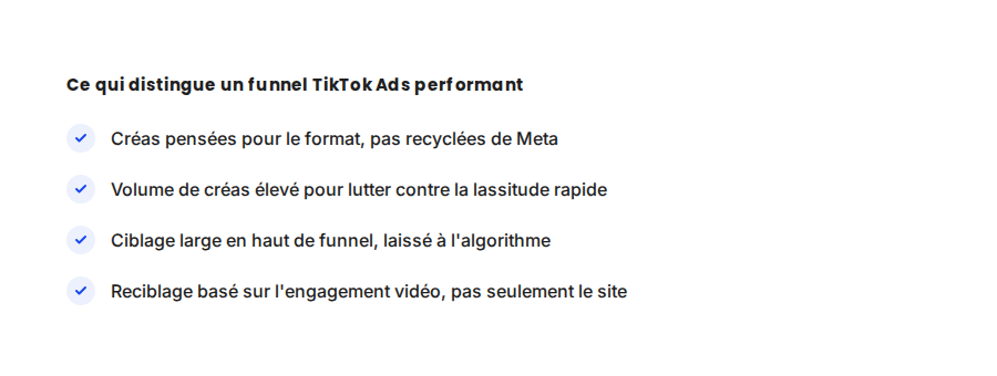 TikTok récompense le volume créatif et le ciblage large — l'inverse d'une logique de ciblage fin héritée de Meta Ads.